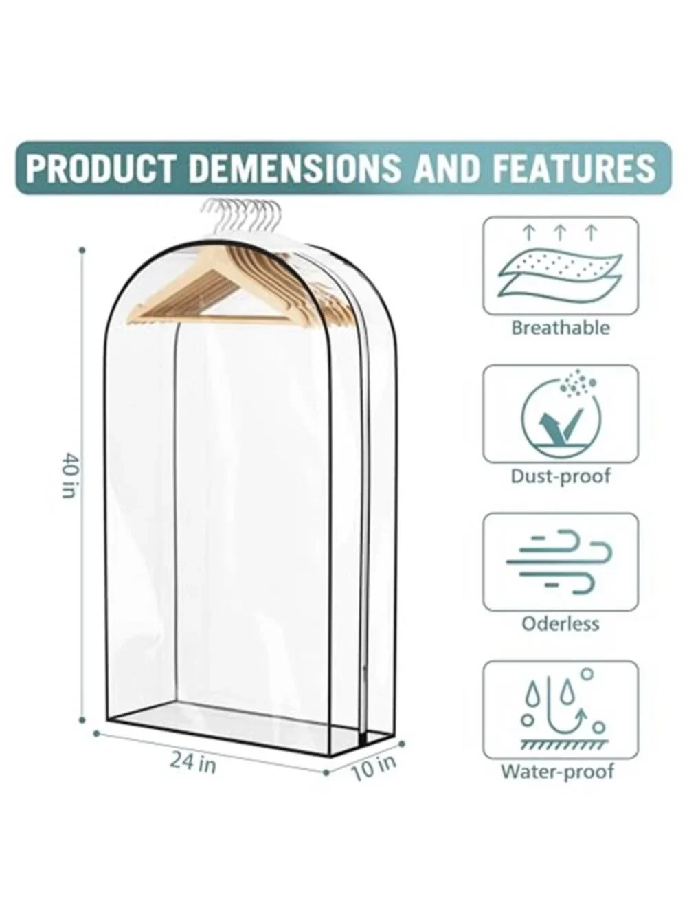 Clear Garment Bags Hanging Suit Coat Storage Closet Dust Cover 40 Inch 4 Pack